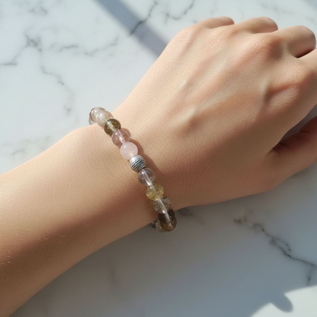 Gül rutil doğaltaş bileklik esnek