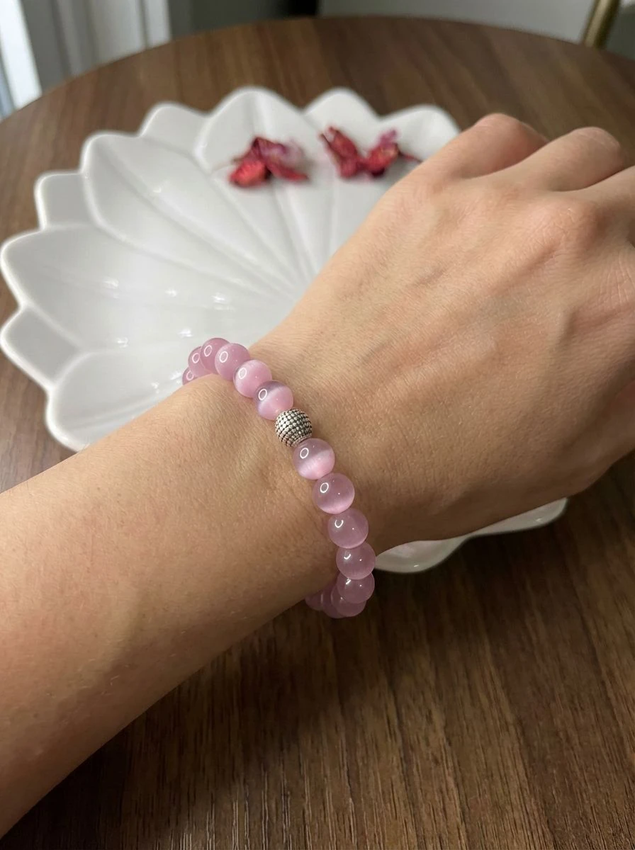 Pembe kuvars doğal taş bileklik