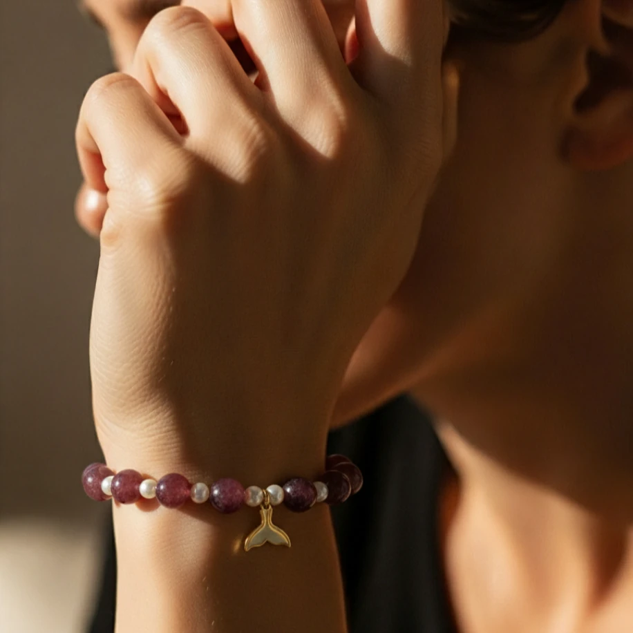 Gül kuvars doğal taş tasarım bileklik