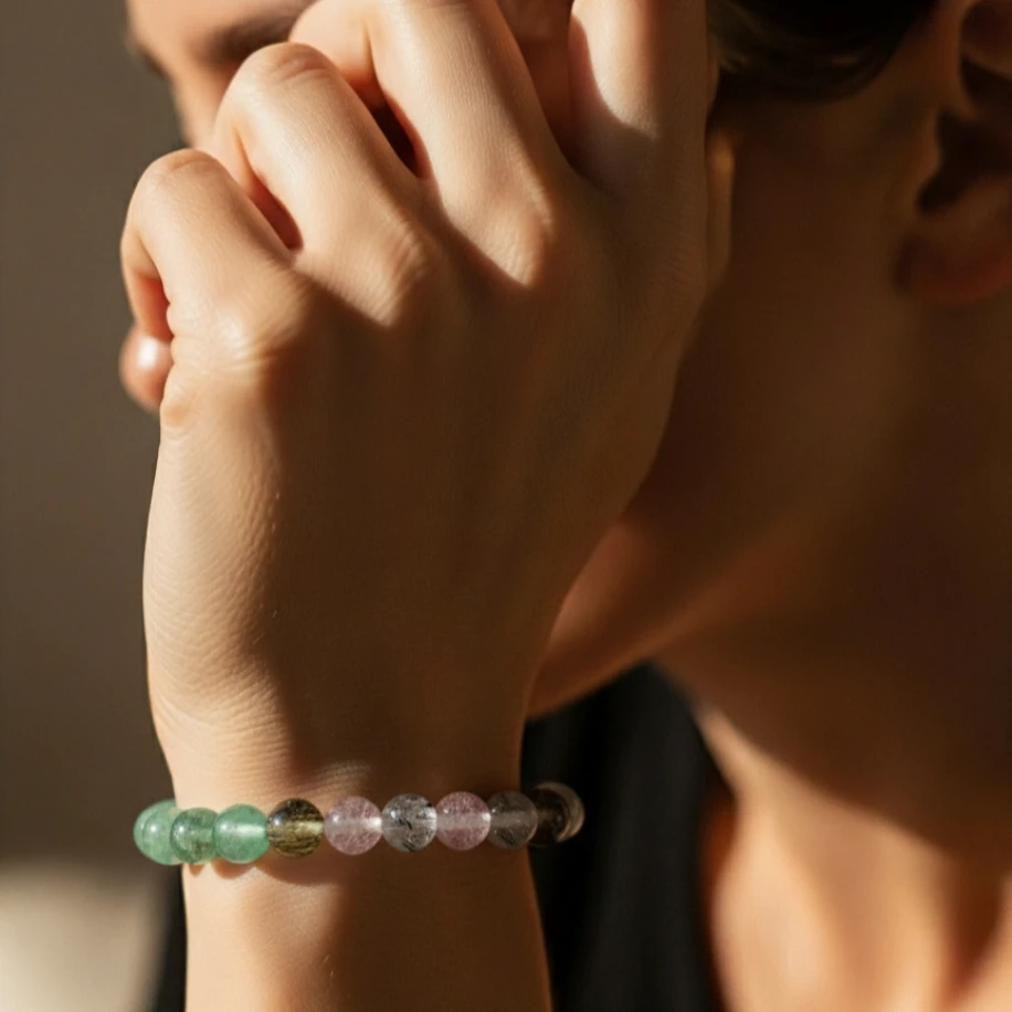 Gül rutil ve Aventurin tasarım doğal taş bileklik