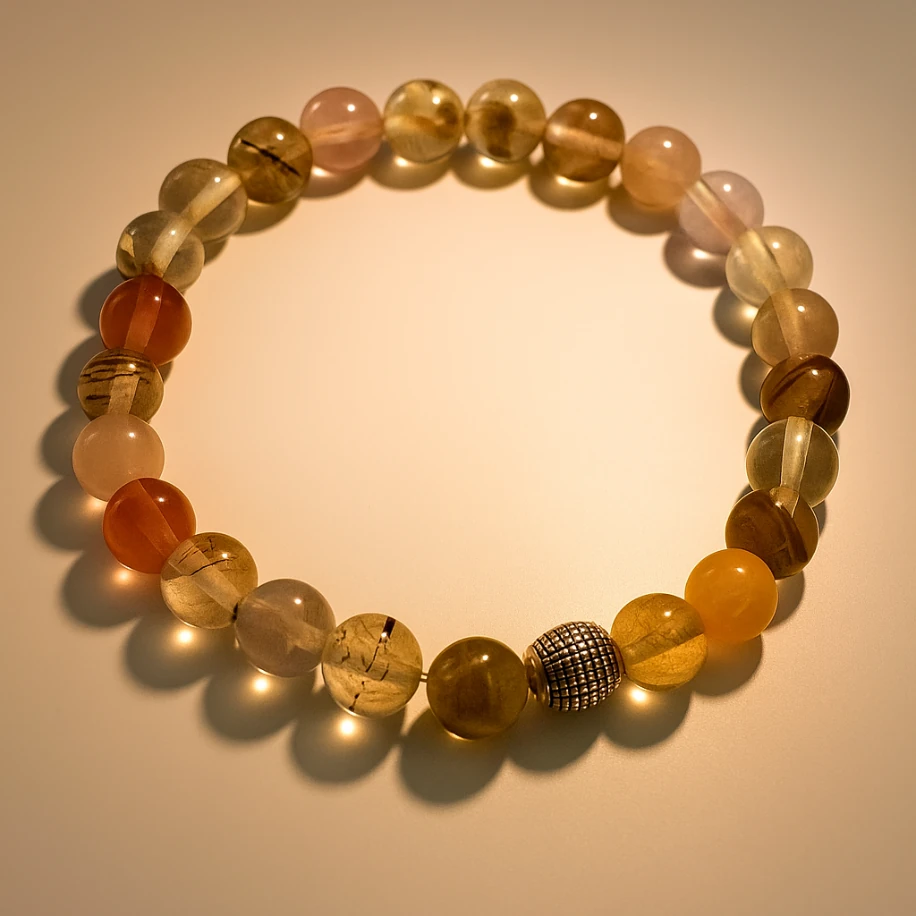 Gül rutil kuvars doğal taş tasarım bileklik