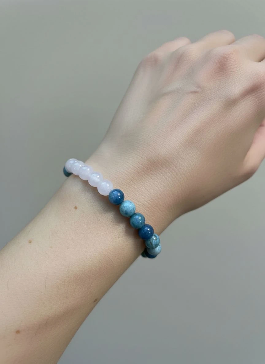 Aquamarin ve apatit doğaltaş tasarım bileklik