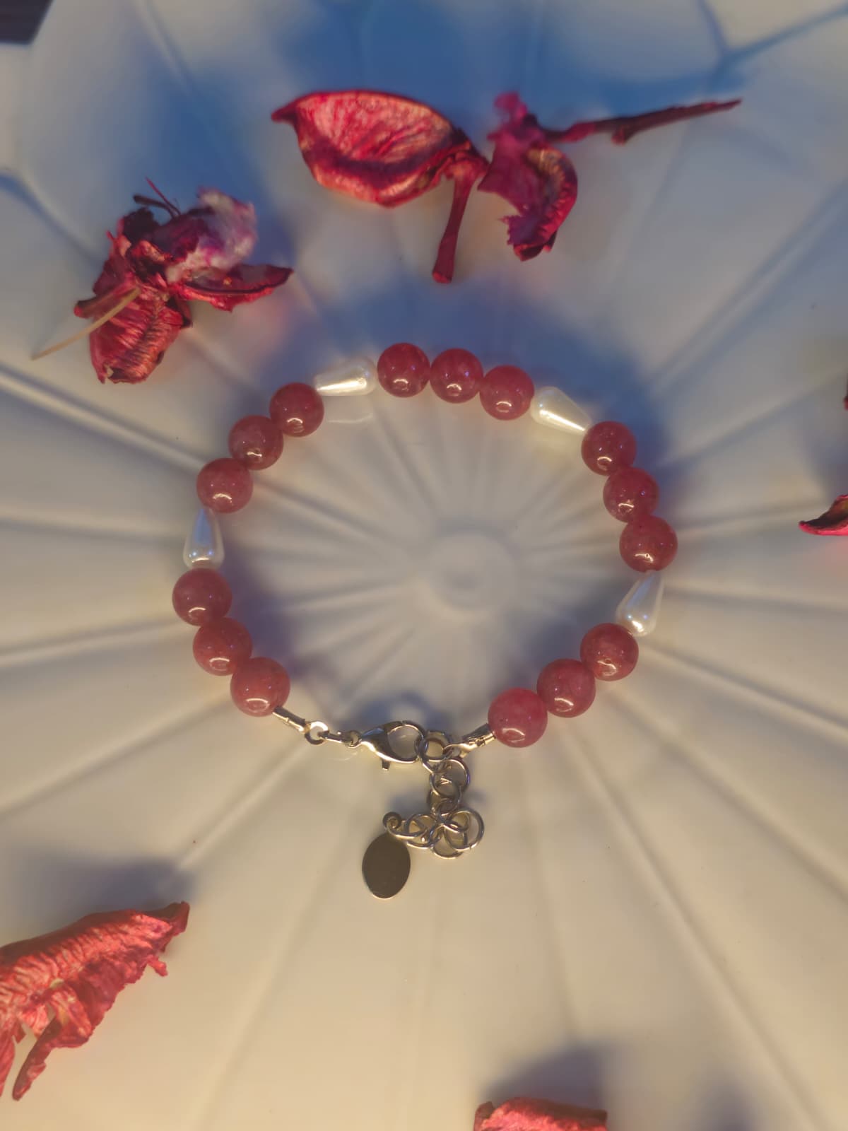 Gül kuvars tasarım doğal taş bileklik