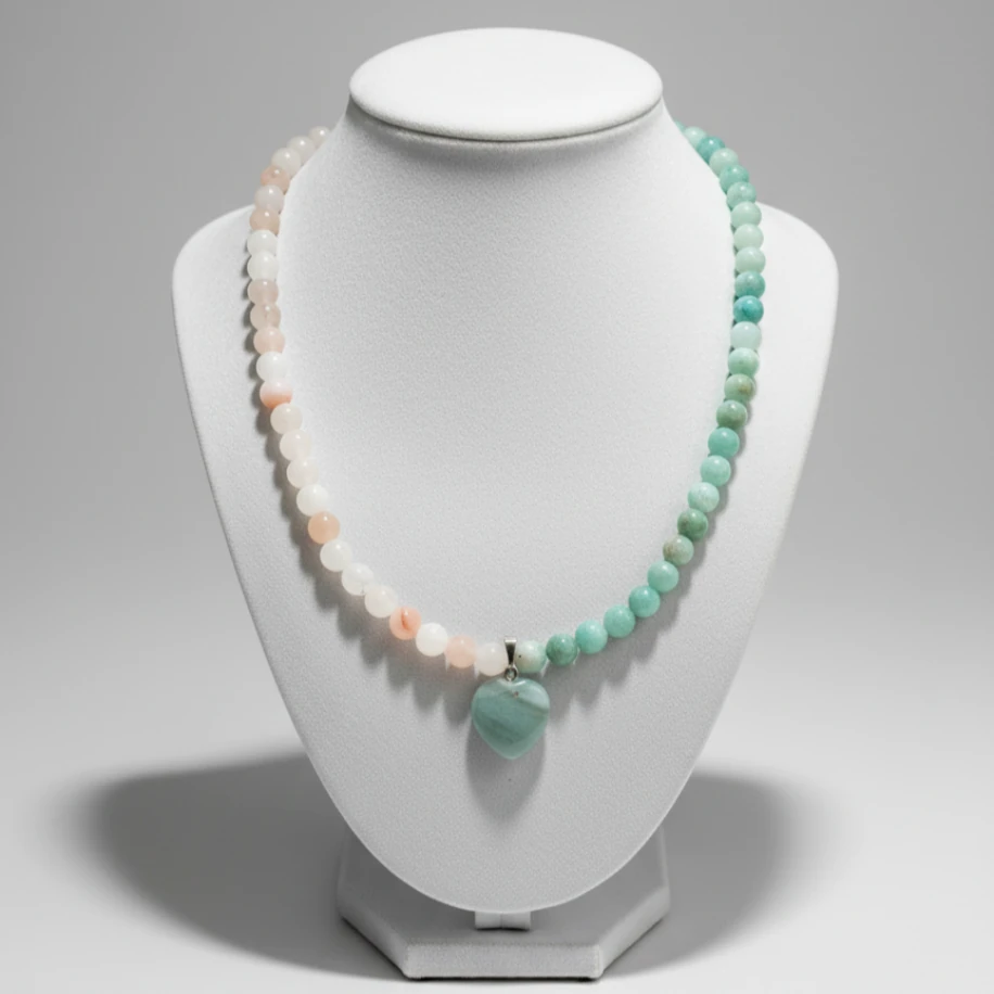 Amazonit ve Beyaz akik tasarım kolye