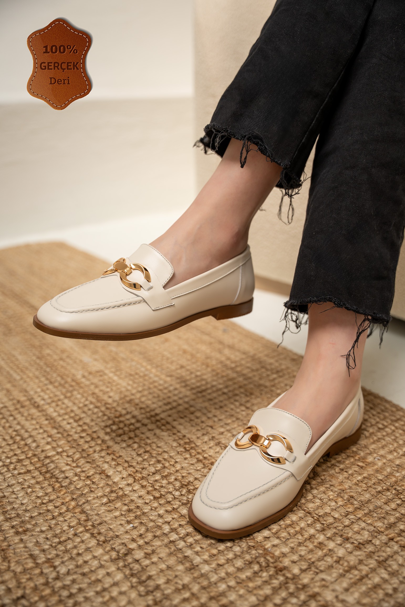 Zeys Gold Aksesuarlı Hakiki Deri Loafer