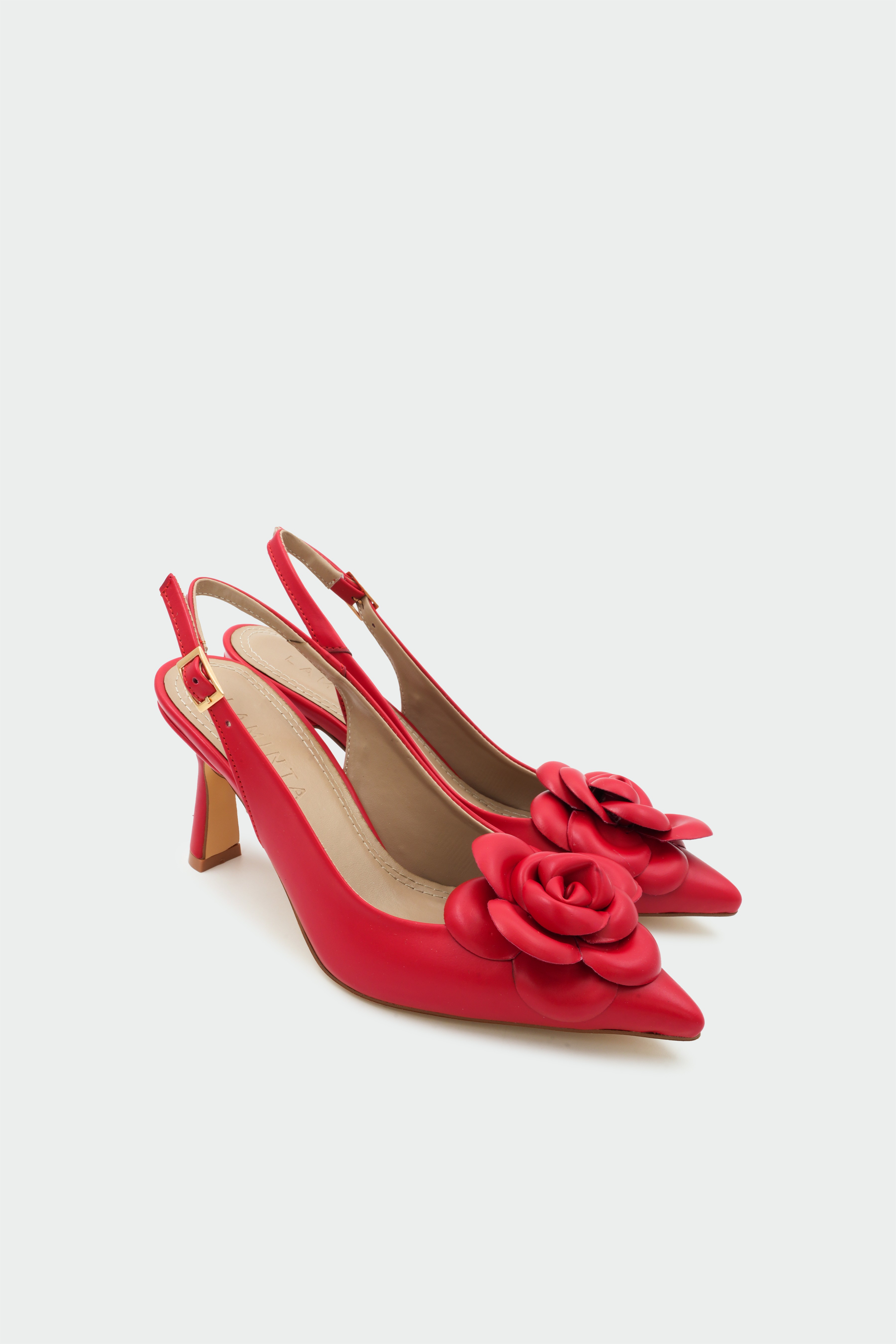 Rose Gül Motifli Topuklu Ayakkabı - Kırmızı