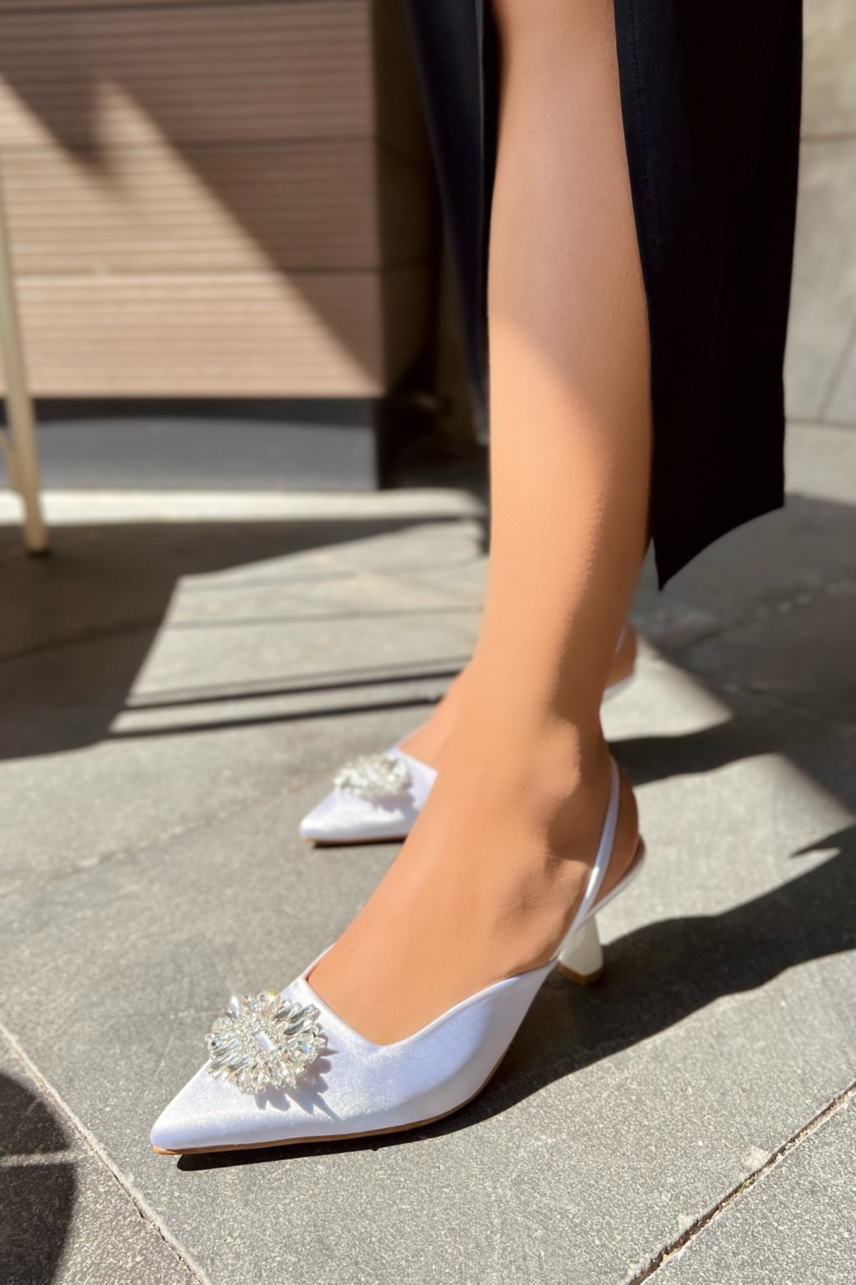 Lora Saten Topuklu Ayakkabı - Beyaz Saten