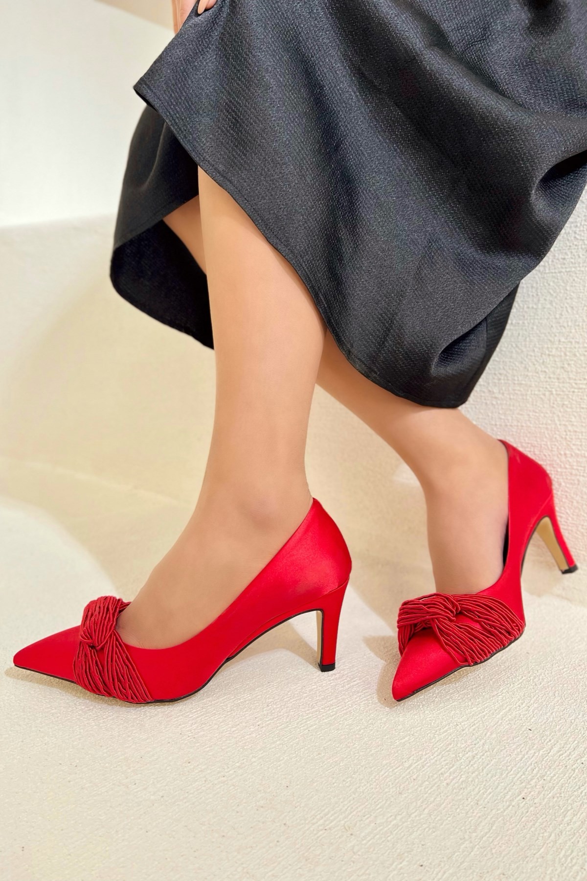 Viego Saten Topuklu Ayakkabı  - Kırmızı