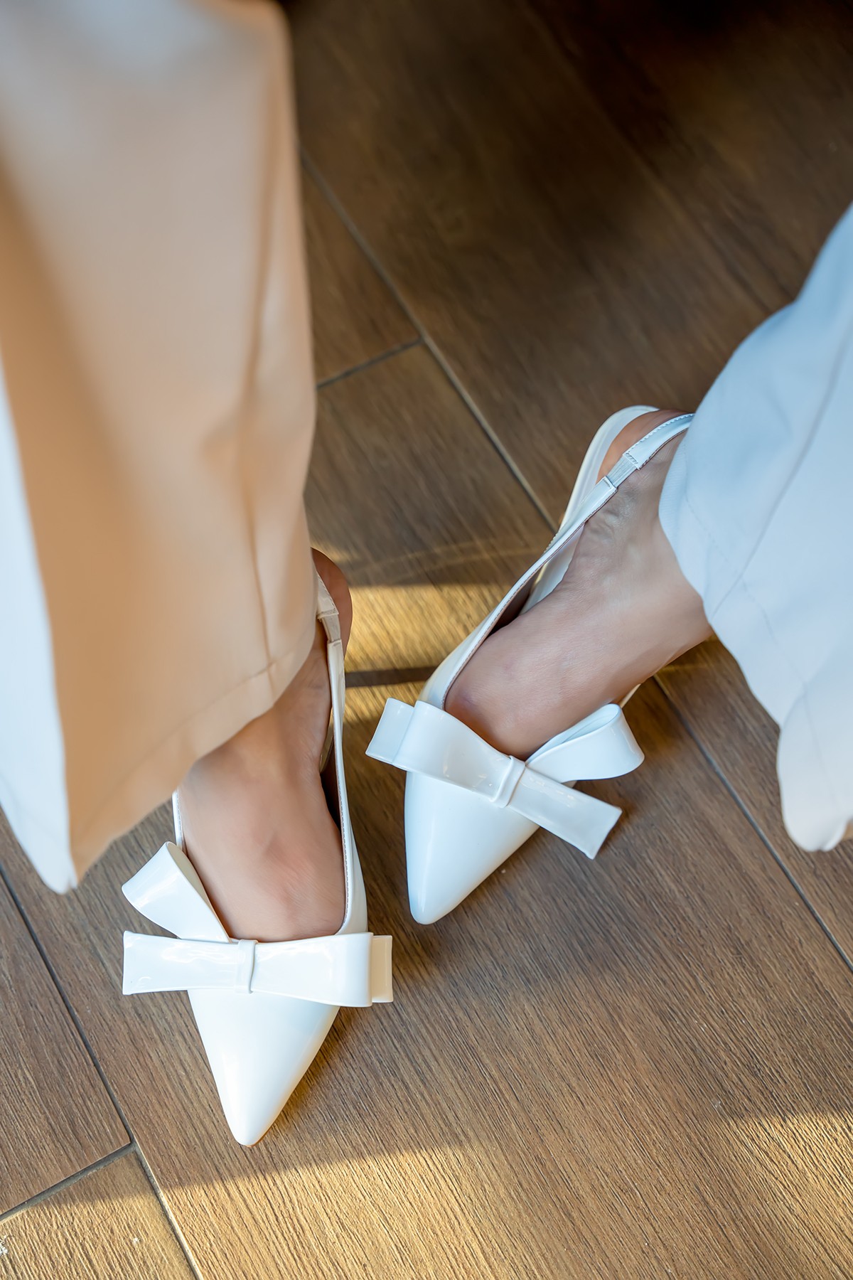 Afton Fiyonklu Topuklu Ayakkabı - Beyaz Rugan
