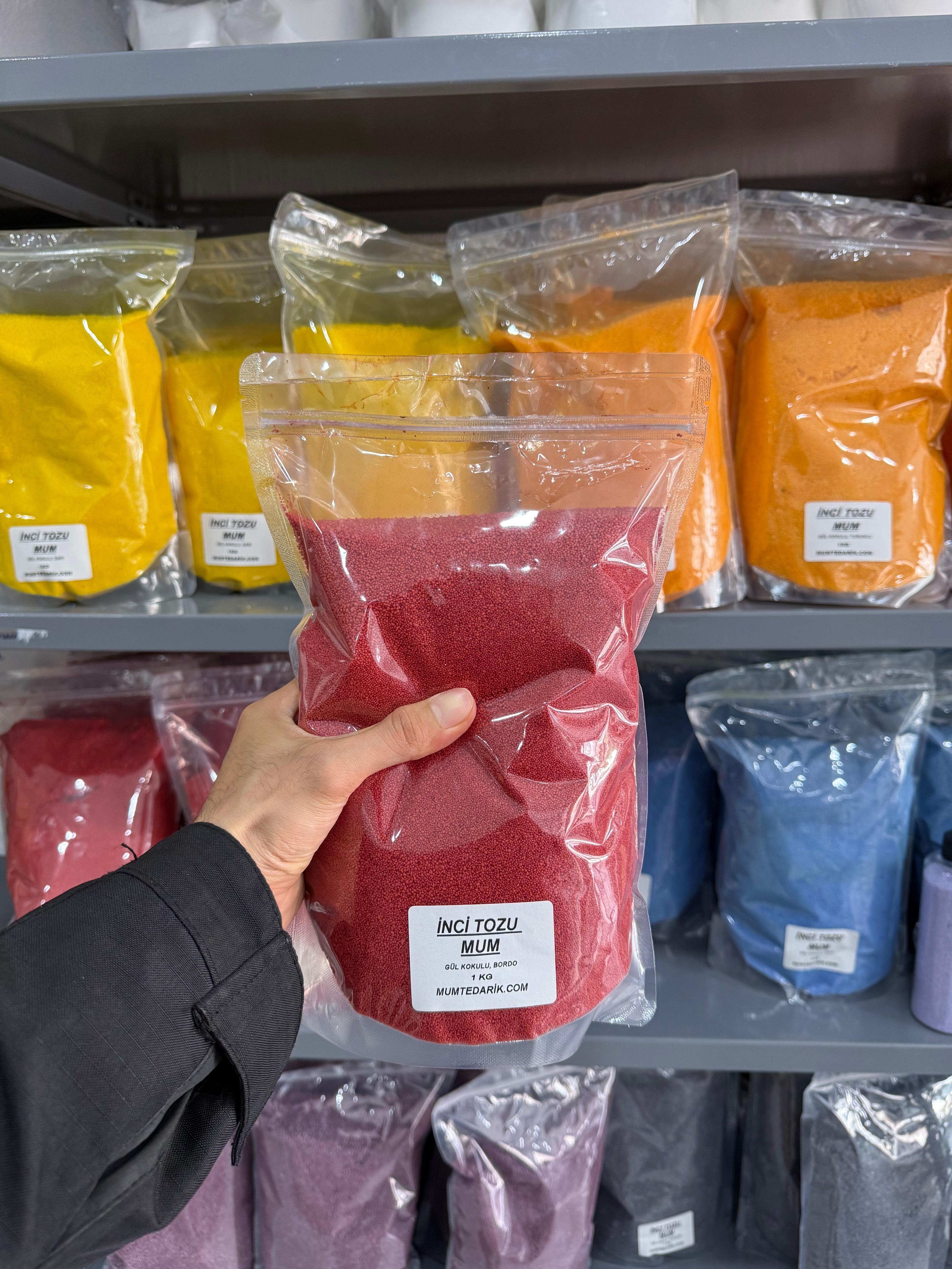 1 KG Bordo İnci Tozu Mum GÜL Kokulu 