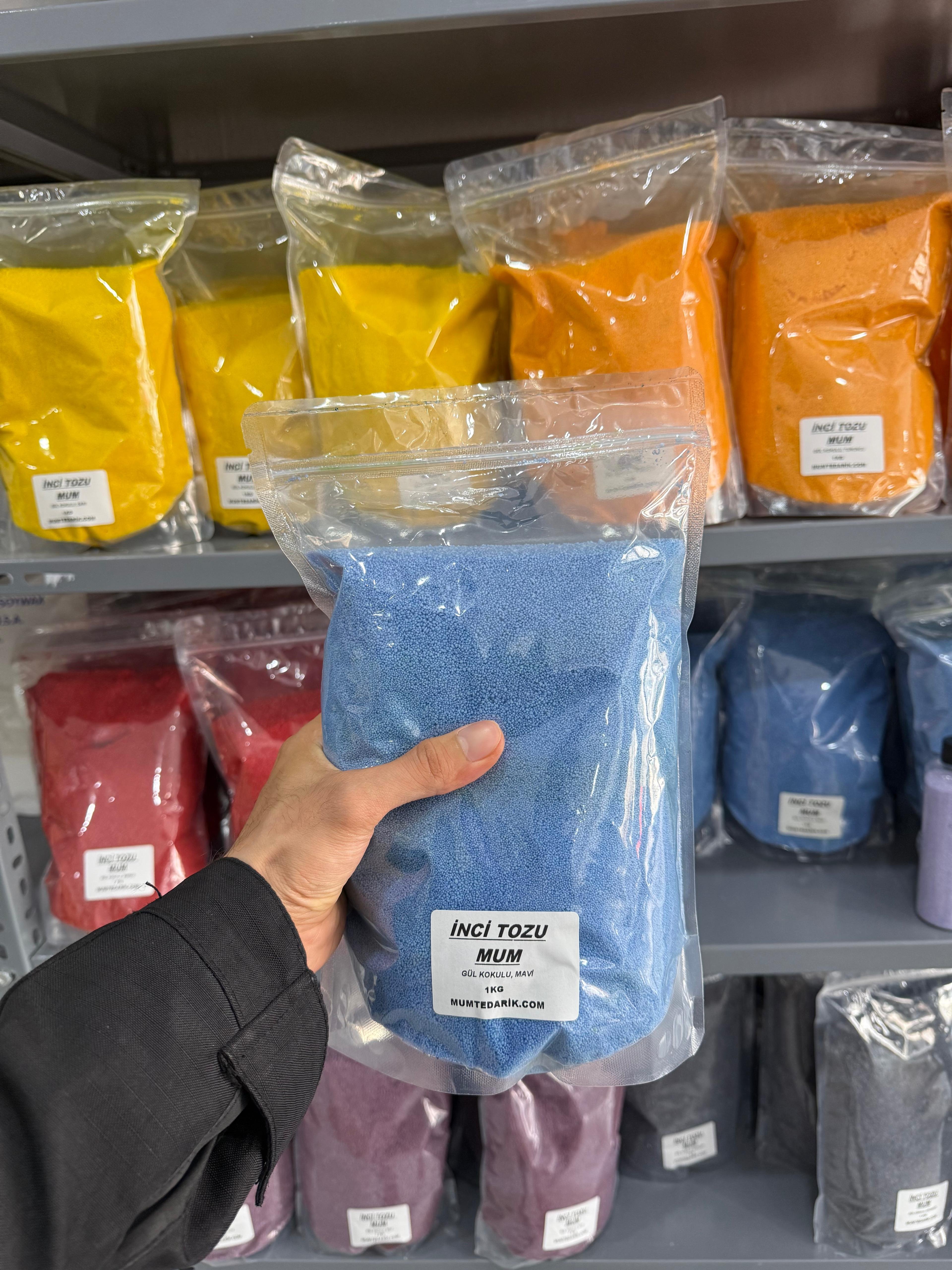 1 KG Mavi İnci Tozu Mum GÜL Kokulu 