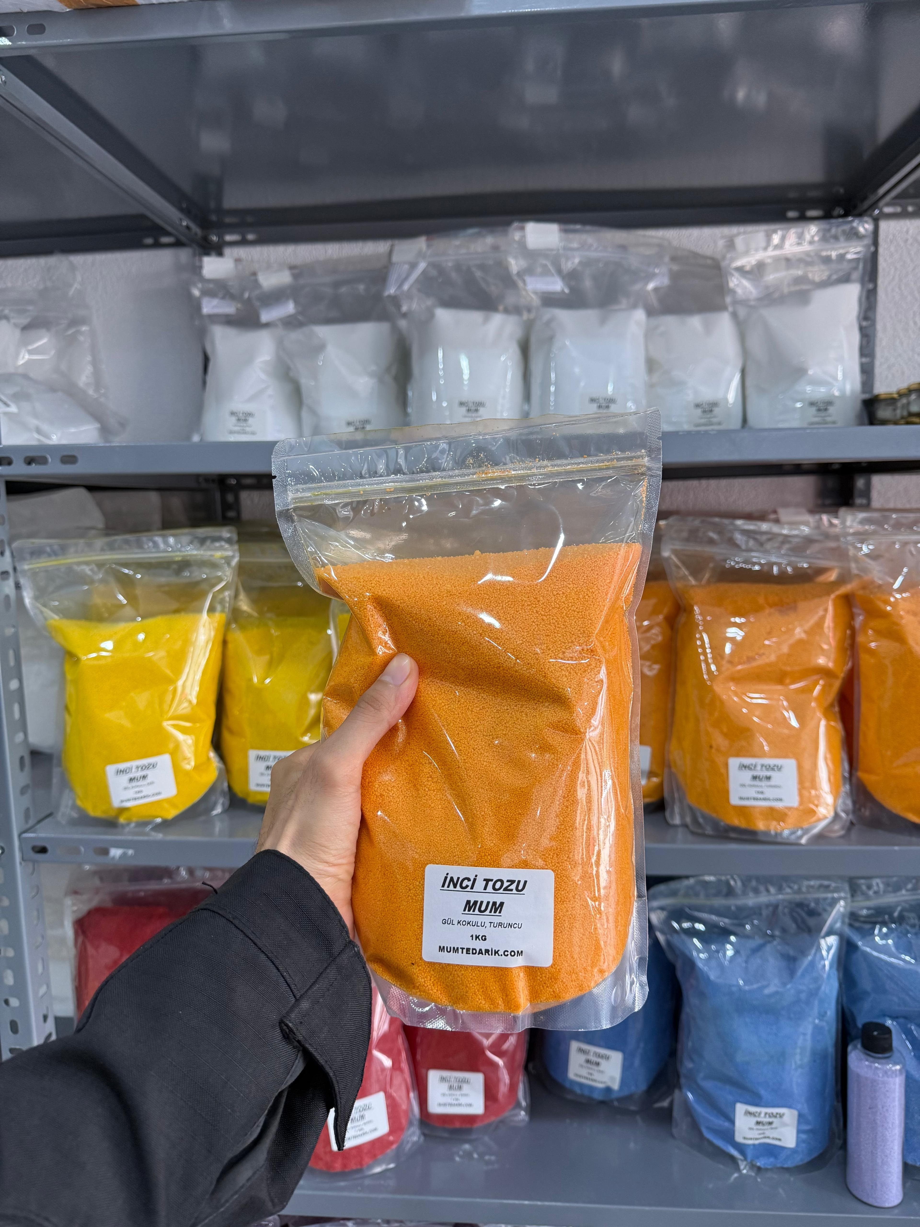 1 KG Turuncu İnci Tozu Mum GÜL Kokulu 