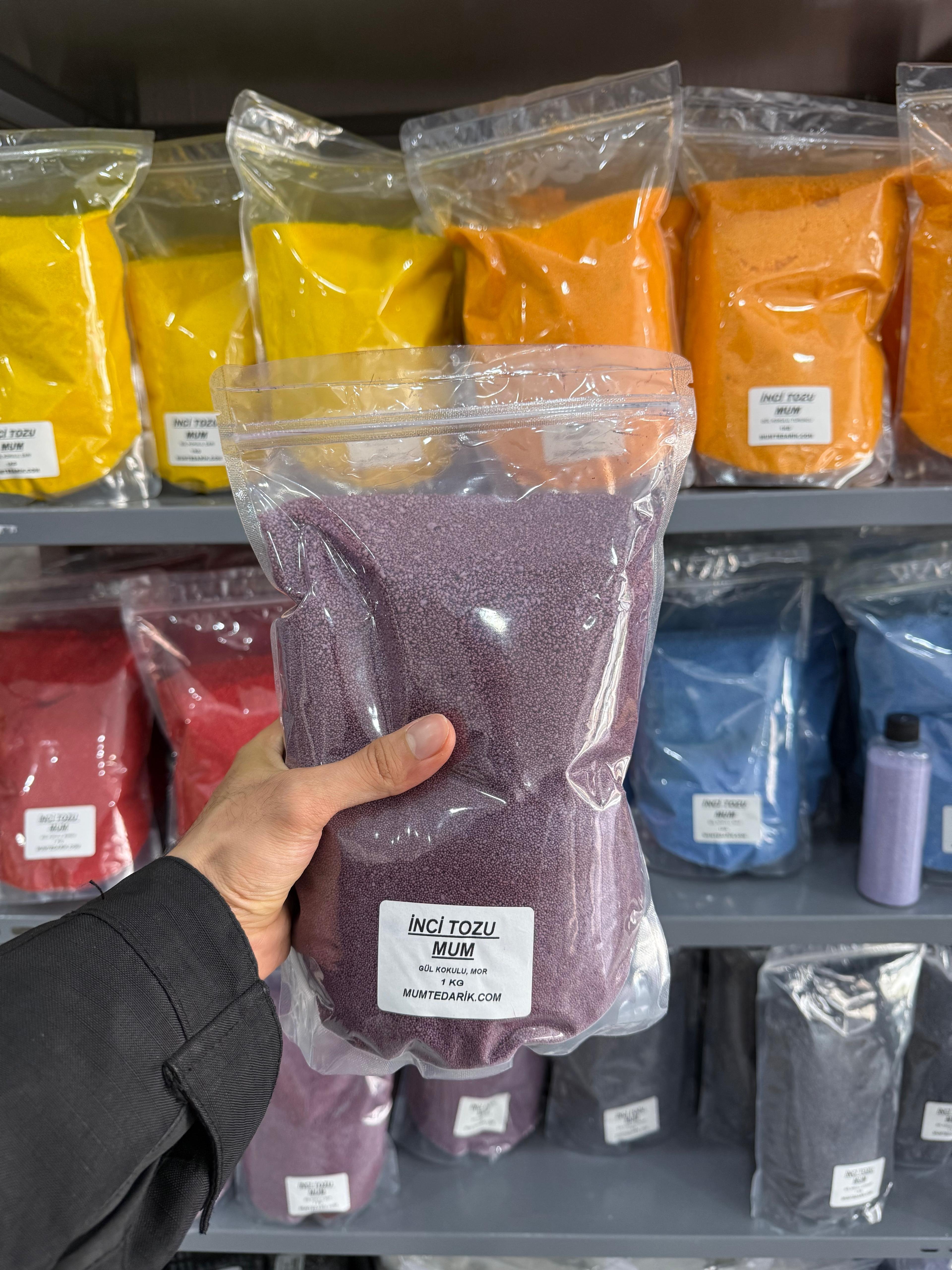 1 KG Mor İnci Tozu Mum GÜL Kokulu 