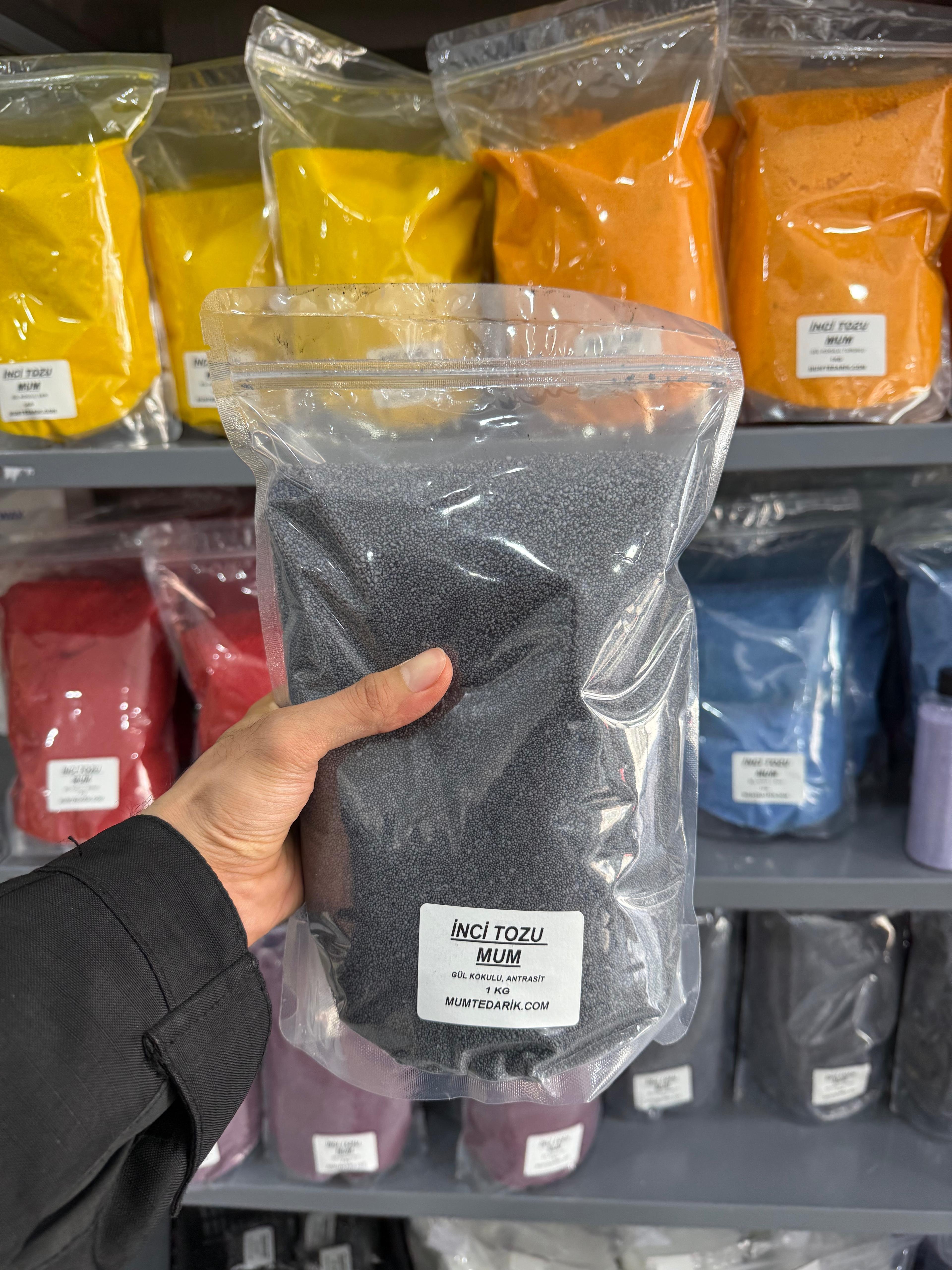 1 KG Antrasit İnci Tozu Mum GÜL Kokulu 