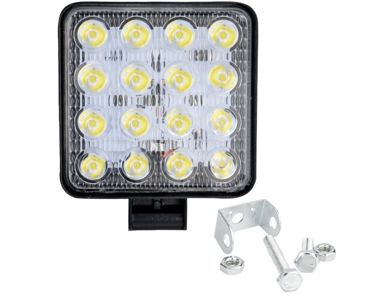 16 LED Kare Çalışma Lambası 110x110mm Off Road Traktör Tekne