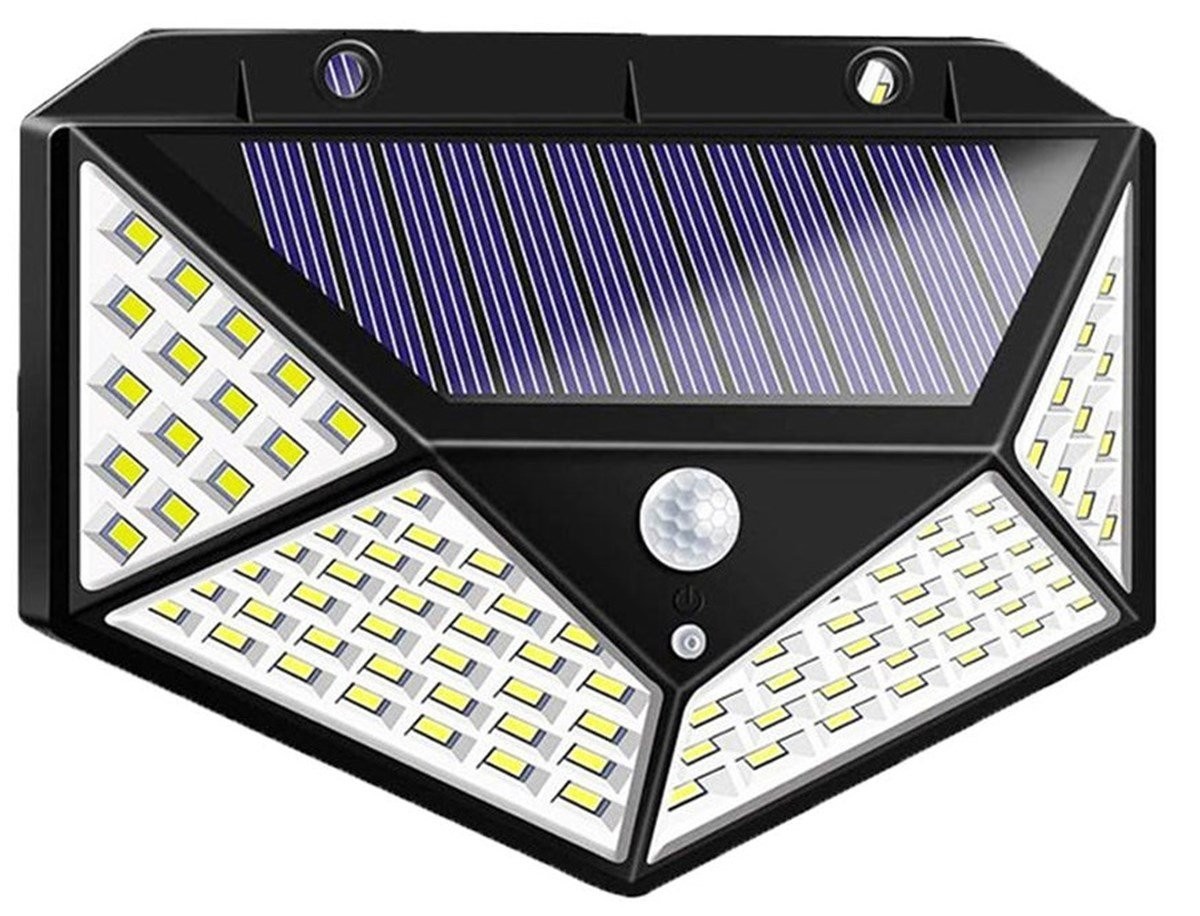 100 LED Solar PIR Hareket Sensörlü Su Geçirmez Duvar Lambası Bahçe Aydınlatması