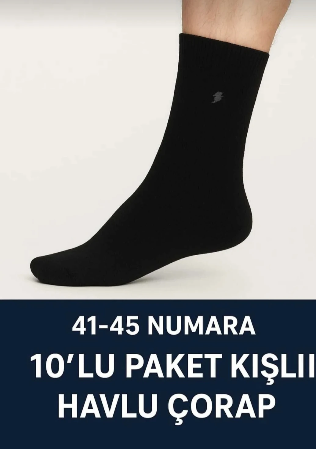 KIŞLIK ERKEK 10 ADET 41-45 NUMARA SİYAH RENK HAVLU ÇORAP