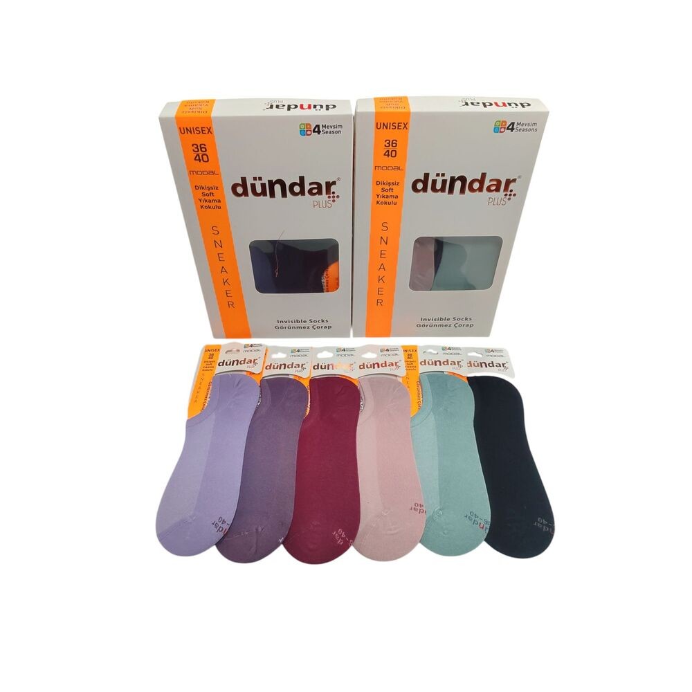 DÜNDAR KADIN DİKİŞSİZ SNEAKER  6&#039;LI ÇORAP