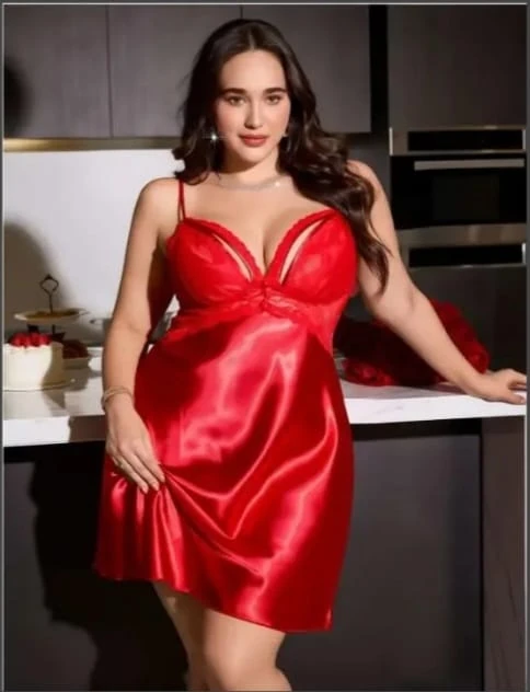 BİG SİZE SATEN KIRMIZI GECELİK CODE 11014