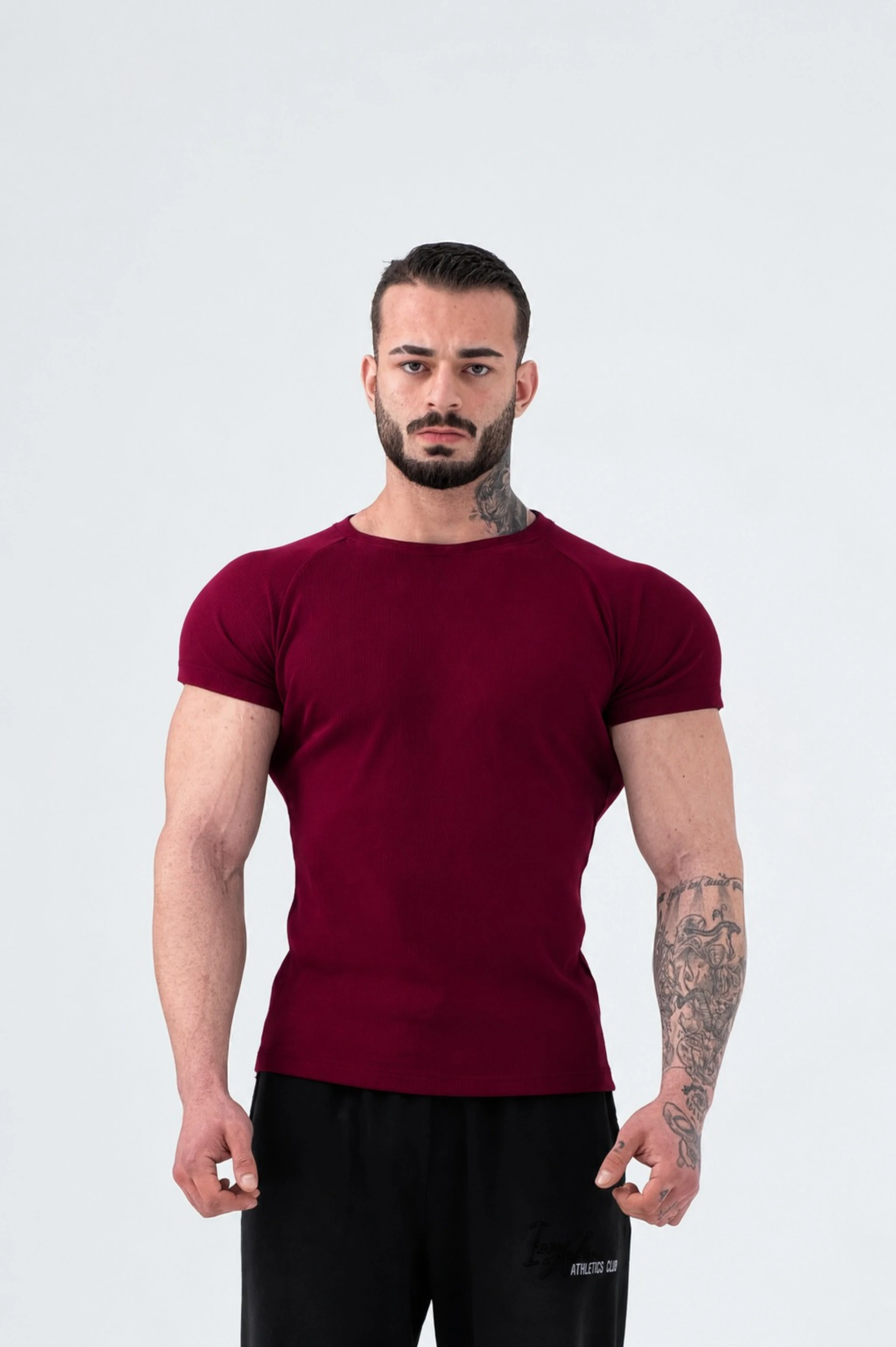 Ribbed Muscle-Fit T-Shirt - Bordo