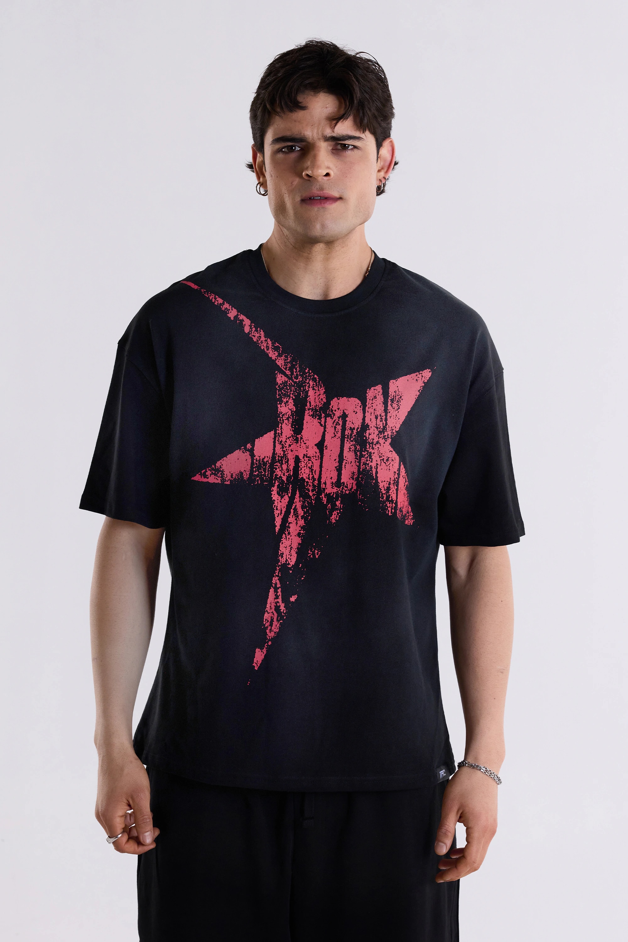 Star Oversize T-Shirt - Faded Siyah