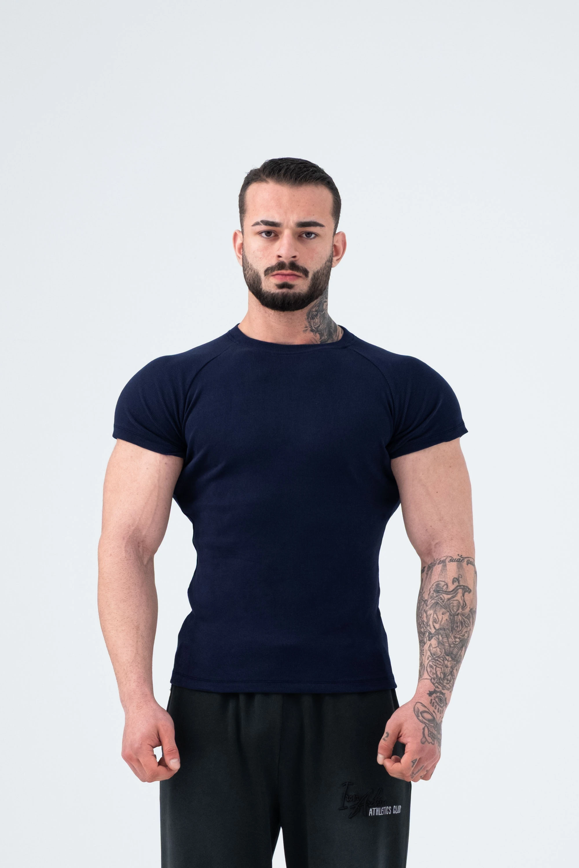 Ribbed Muscle-Fit T-Shirt - Lacivert