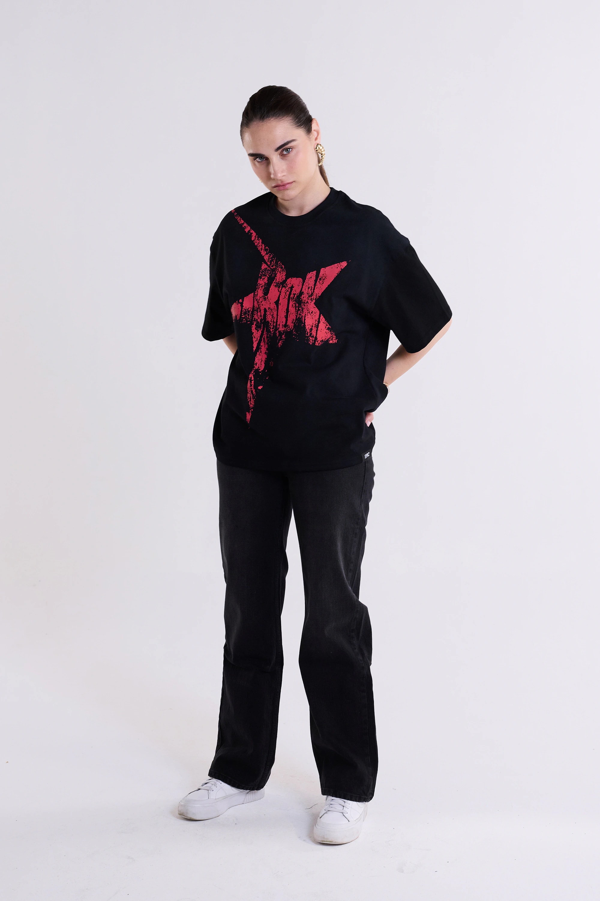 Star Oversize T-Shirt - Faded Siyah