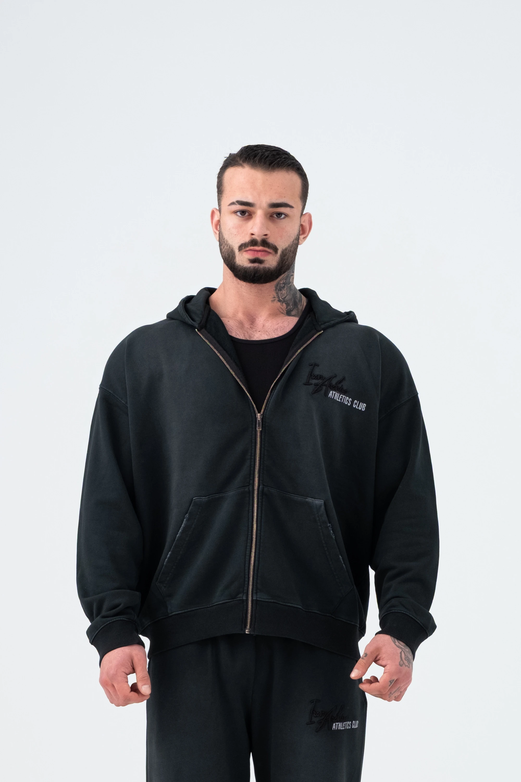 Sprayed Zip Hoodie - Siyah