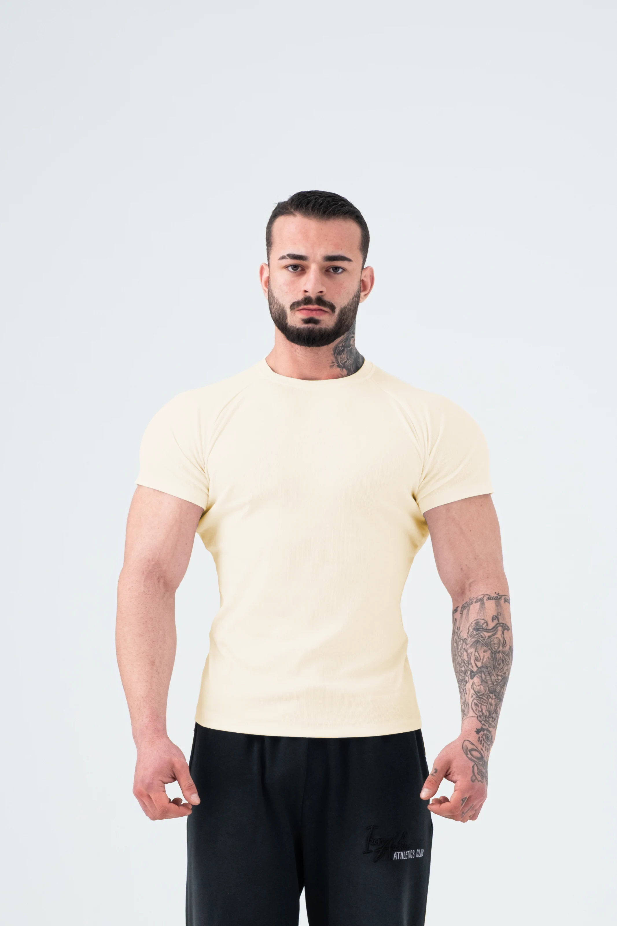 Ribbed Muscle-Fit T-Shirt - Krem