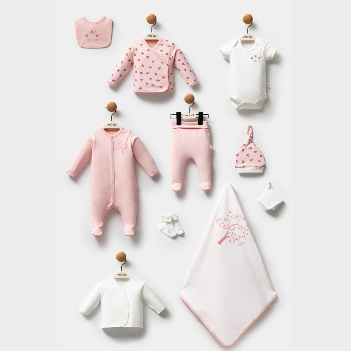KIZ BEBEK 0-3 AY YAPRAK BASKILI PAMUKLU 10LU SET