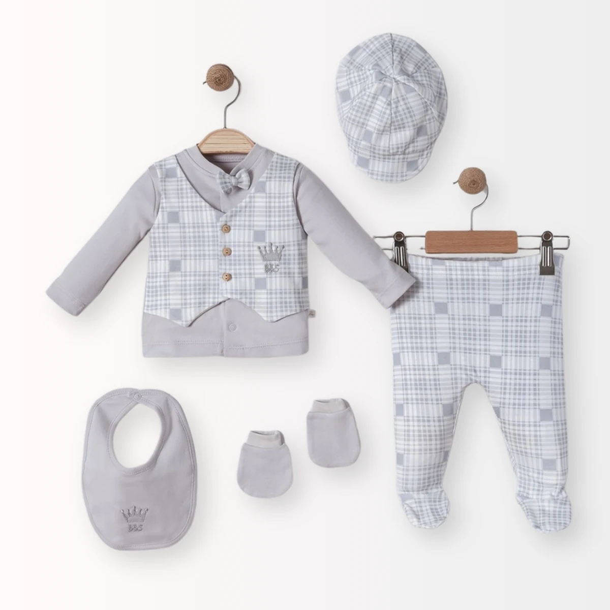 Erkek Bebek 0-3 AY Baby Kıng Kutulu 5Li Pamuklu Hastane Çıkış Seti
