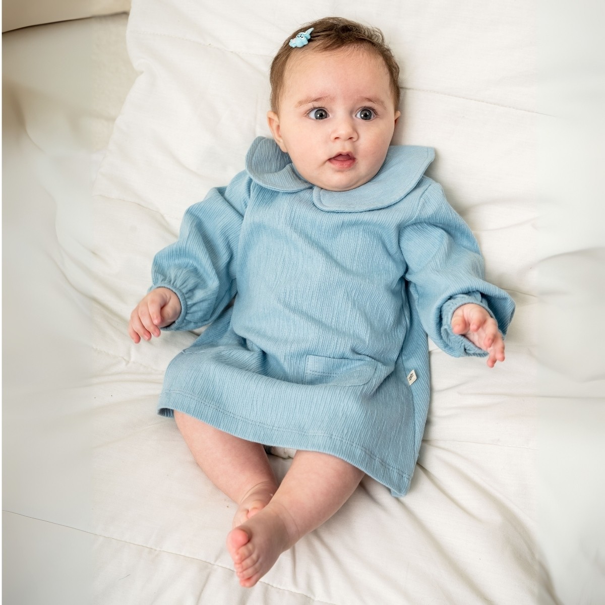 KIZ BEBEK 6-9-12-18 AY YAKALI CEP DETAYLI ELBİSE