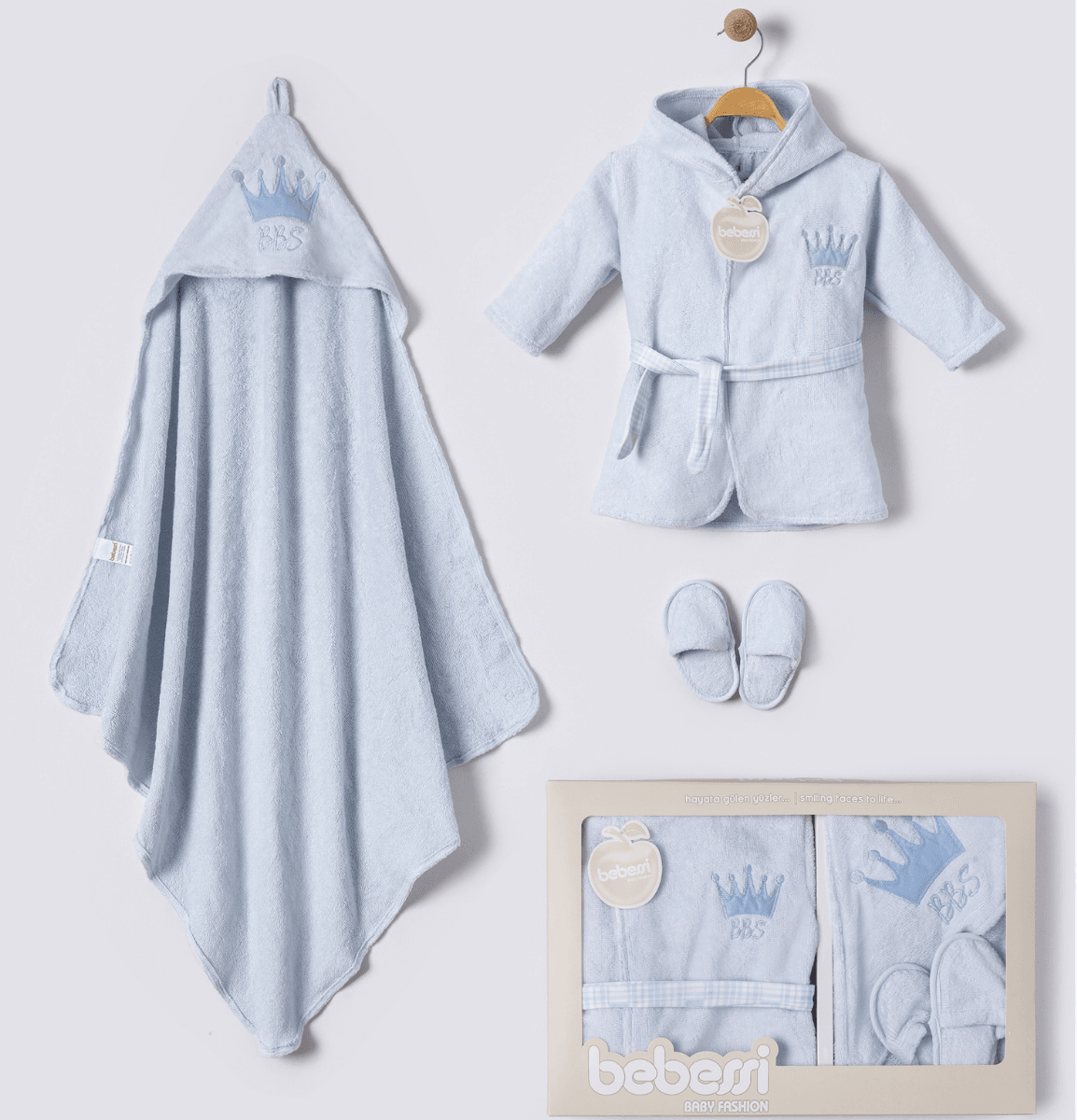 Erkek Bebek 0-12 Ay Baby Kıng Kutulu Bornoz Set
