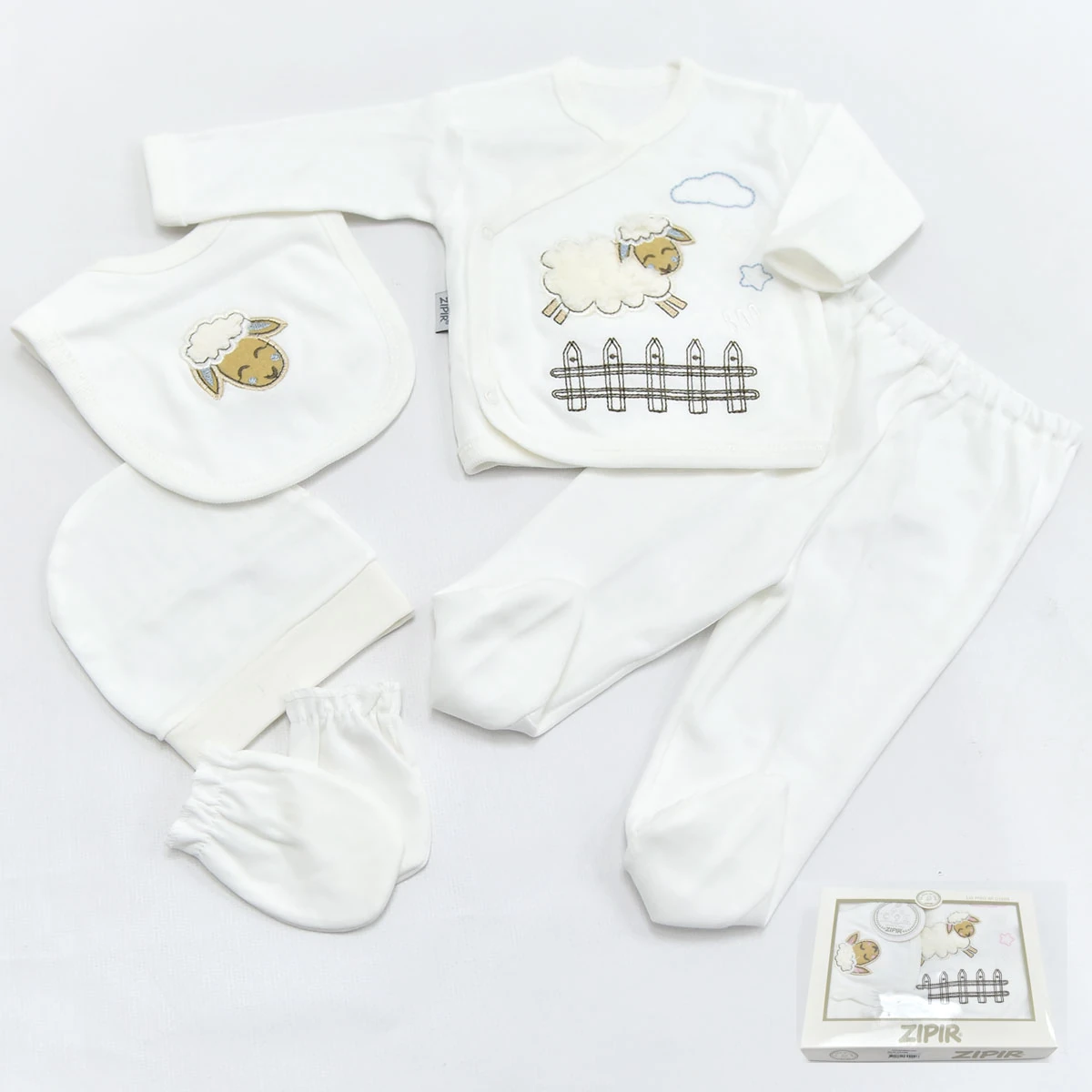 Unısex Bebek 0-3 Ay Kuzulu 5Li Hastane Çıkış Seti