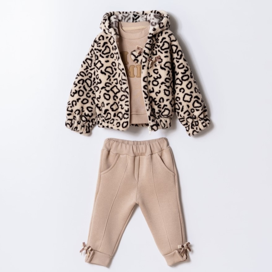 Kız Bebek 9-12-18 Ay Leopar Desenli  3Lü Takım