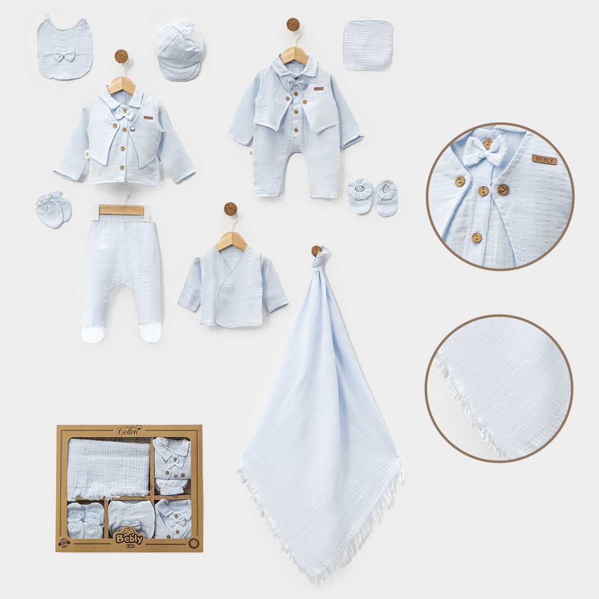 ERKEK BEBEK 0-3 AY PAPYONLU MÜSLİN 10LU SET