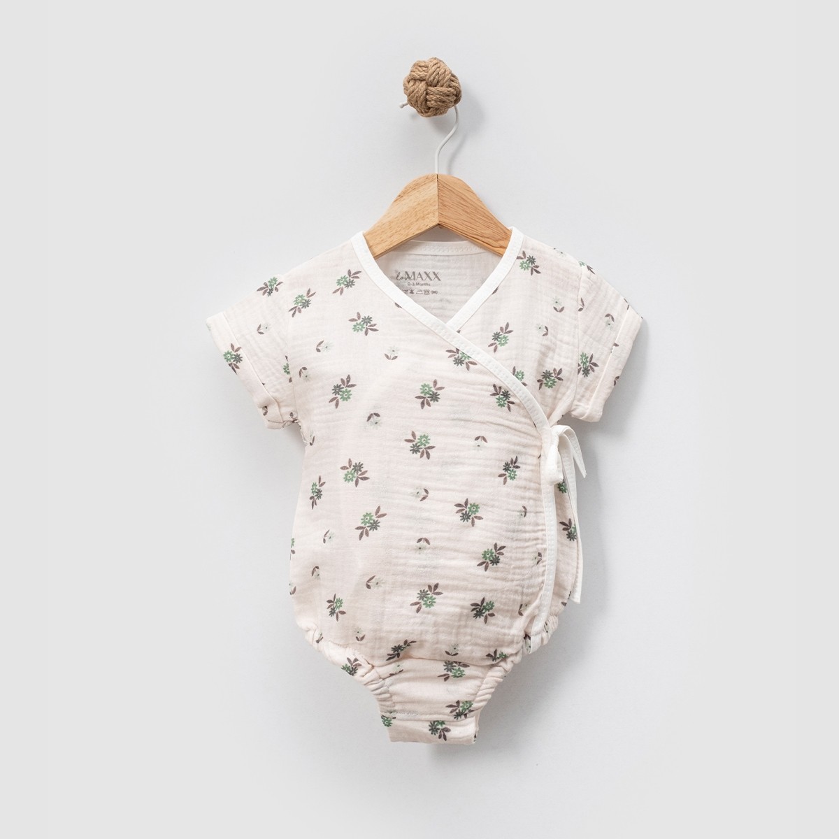 KIZ BEBEK 0/3-3/6-6/9 AY ÇİÇEKLİ MÜSLİN ROMPER - Yeşil