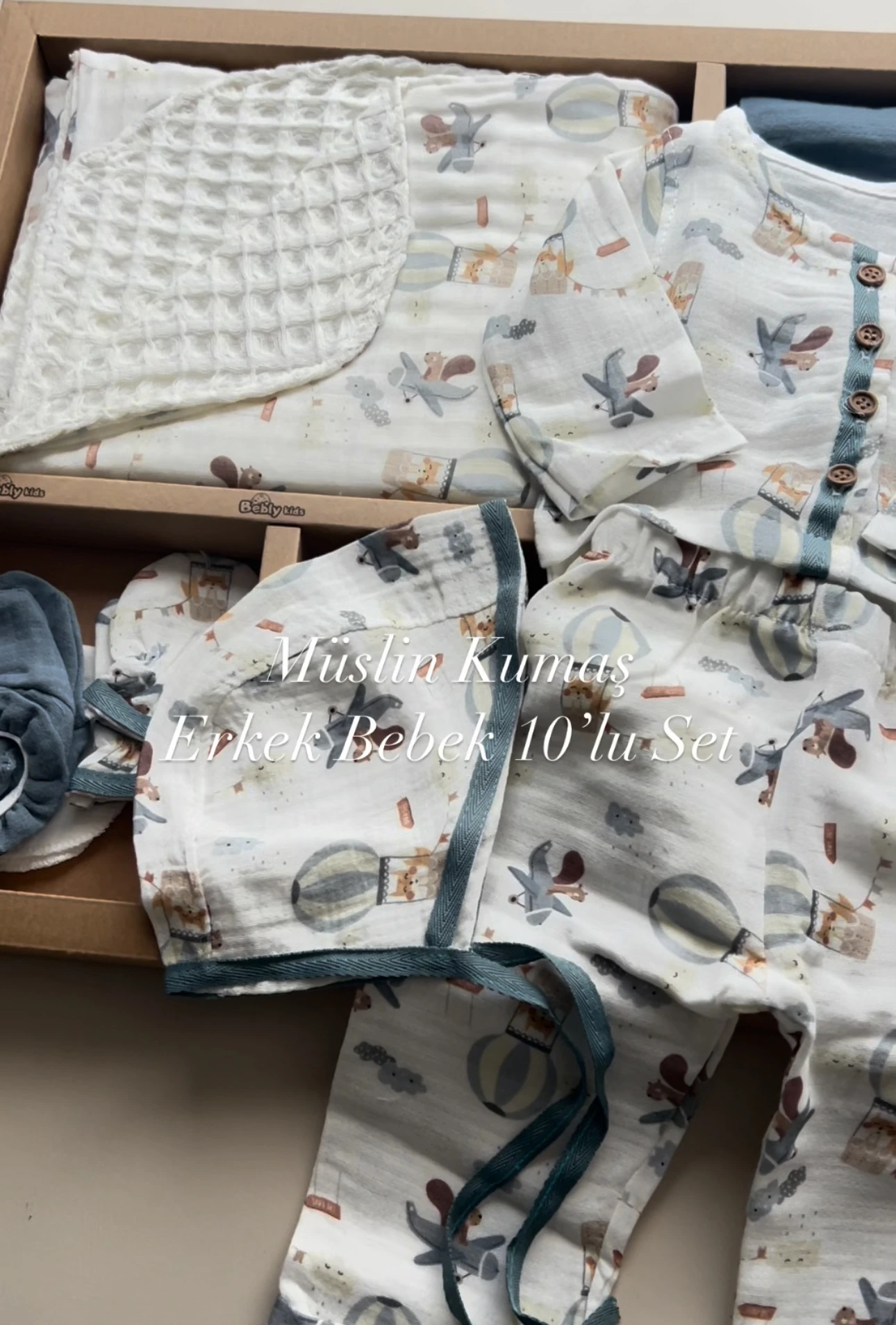 ERKEK BEBEK 0-3 AY FİGÜRLÜ MÜSLİN 10LU SET