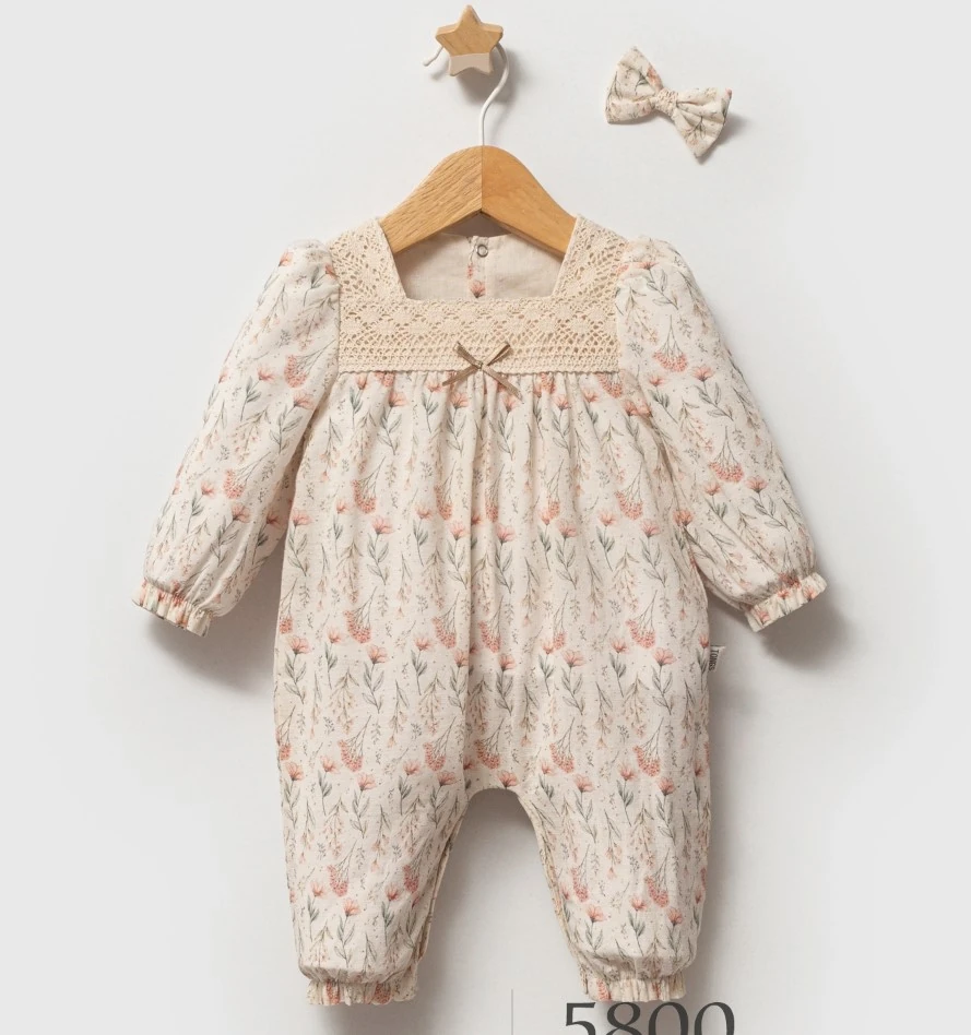 3-6-9 Ay Kız Bebek Çiçekli Tokalı Florıd Tulum