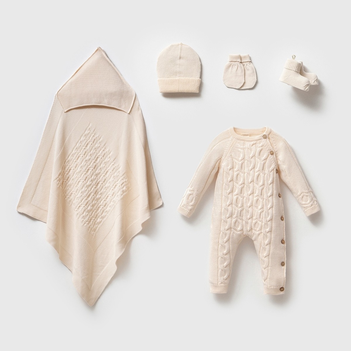 NİPPERLAND UNISEX 0-3 AY GOTS SERTİFİKALI KUNDAKLI 5Lİ SET - Krem