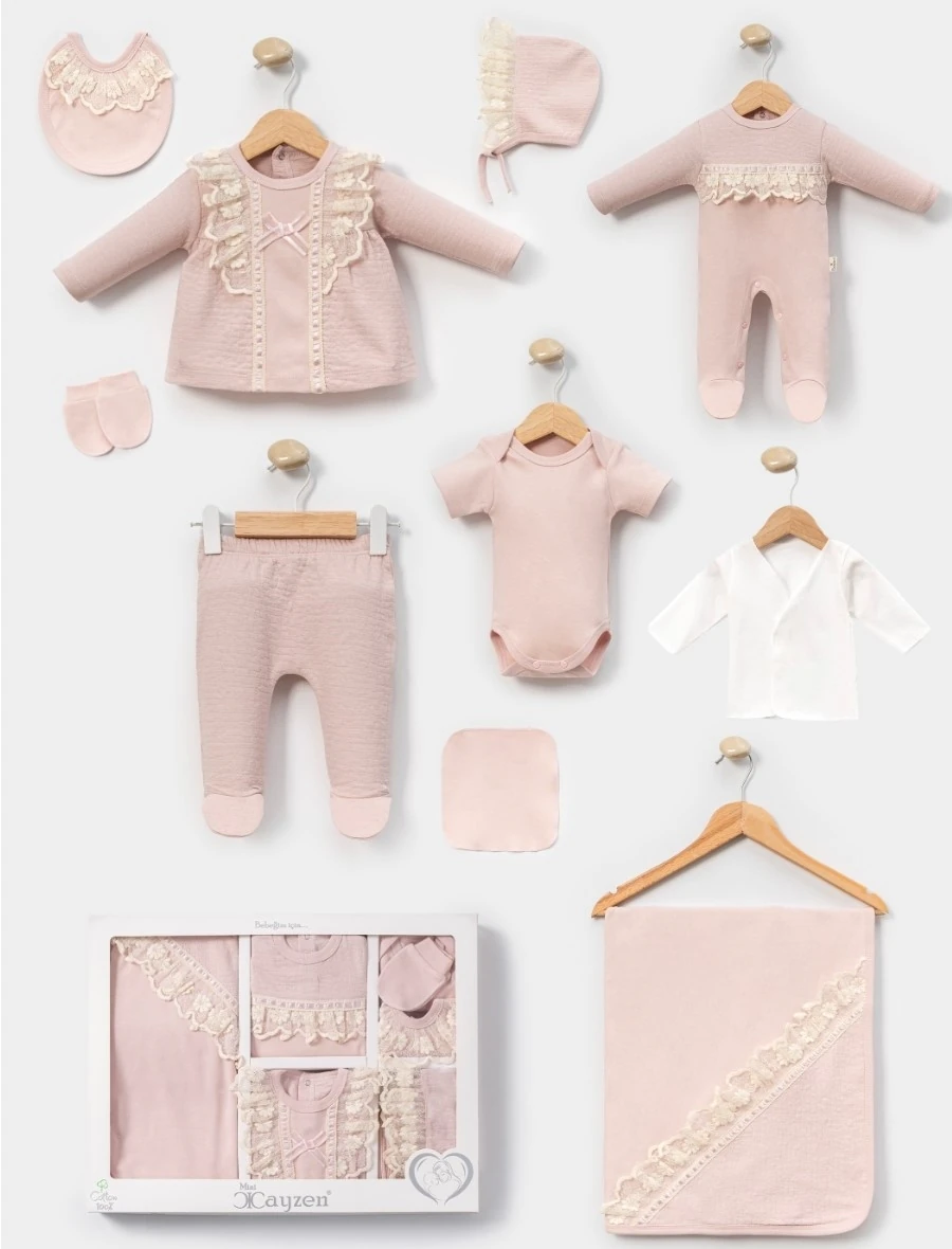  Kız Bebek 0-3 Ay DANTELLİ 10Lu Hastane Çıkış Seti