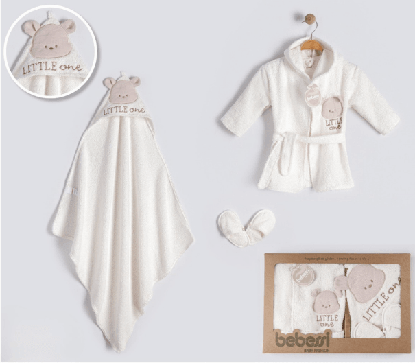 ERKEK BEBEK 0-12 AY LITTLE BEAR KUTULU BORNOZ TAKIMI
