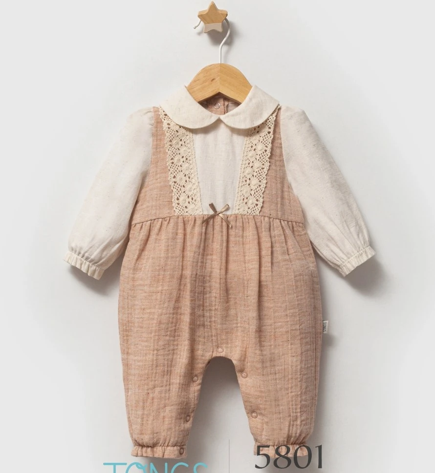 3-6-9 Ay Kız Bebek Şık Fiyonklu Tulum