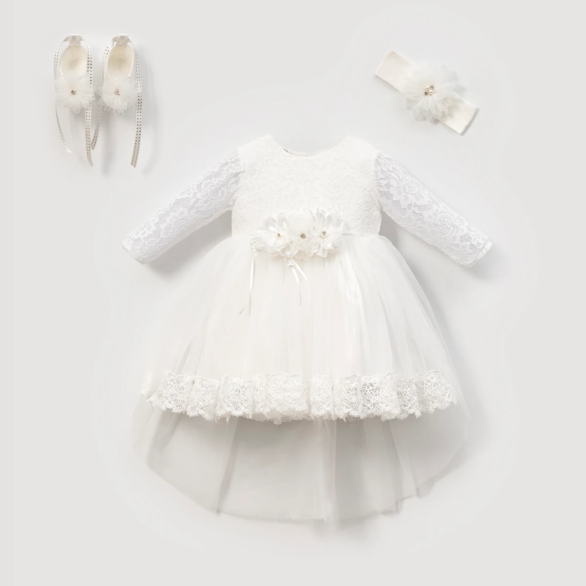 0-3/3-6 Ay Çiçekli Patikli Kuyruklu Şık Kız Bebek Mevlit Ve Özel Gün Seti