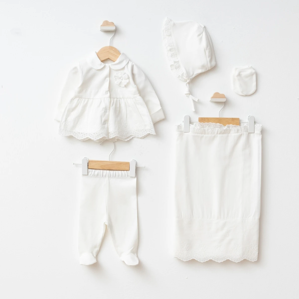  Kız Bebek 0-3 Ay Premıum İncili Dokuma 5Li Hastane Çıkış Seti