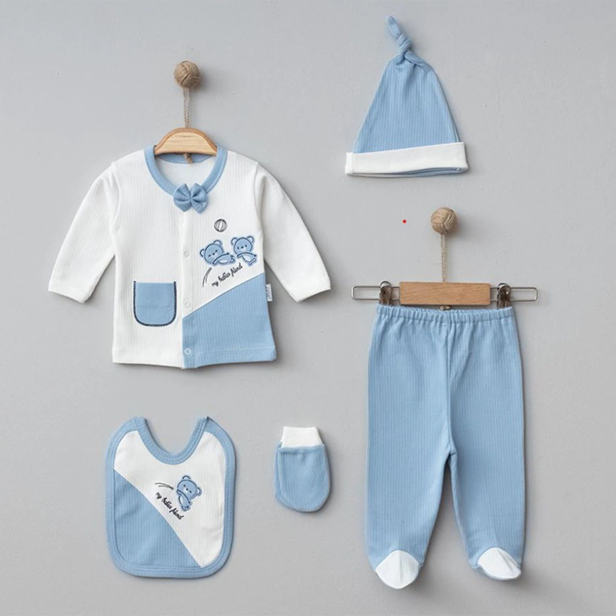 Erkek Bebek 0-3 Ay Afacan Ayı 5Li Hastane Çıkış Seti