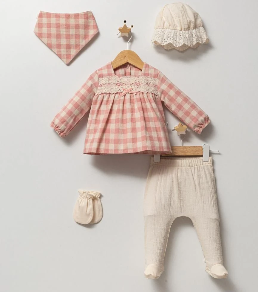 Kız Bebek Sensitive Ekose 5'Li Hastane Çıkış Ve Yenidoğan Set