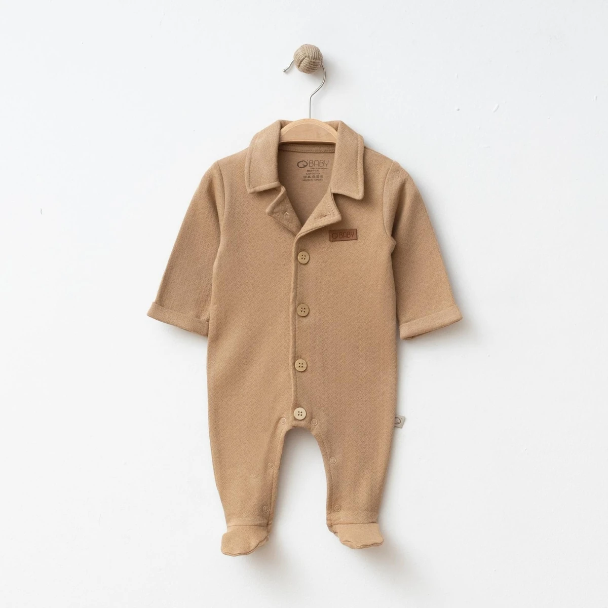 Erkek Bebek 0/3-3/6 Ay Pamuklu Jakarlı Yakalı Tulum