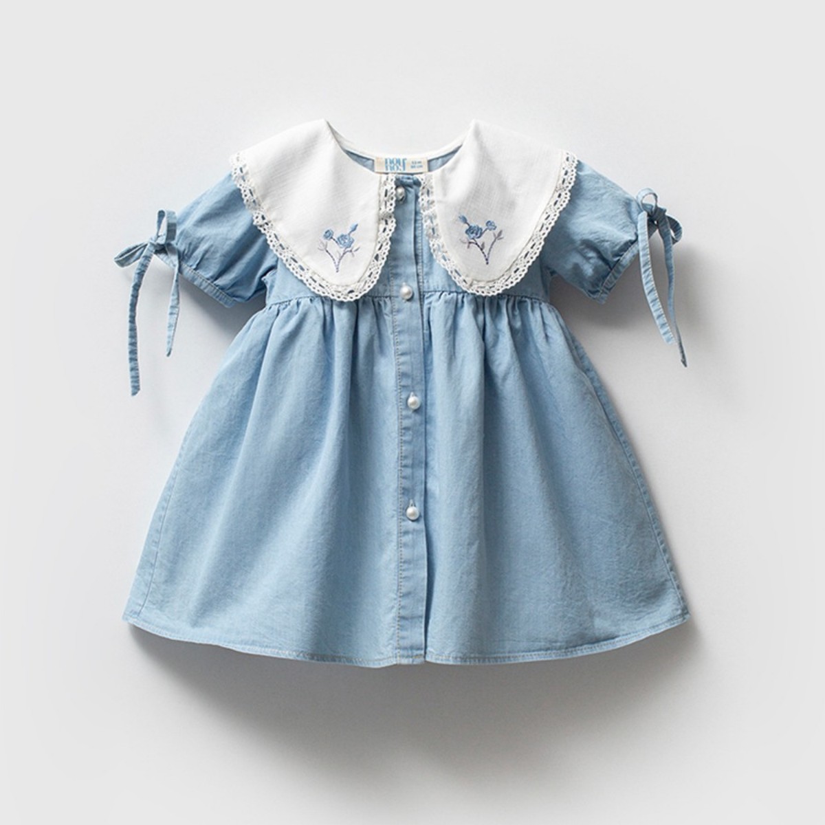  KIZ BEBEK 6-9-12-18 AY NAKIŞLI YAKALI KOT ELBİSE