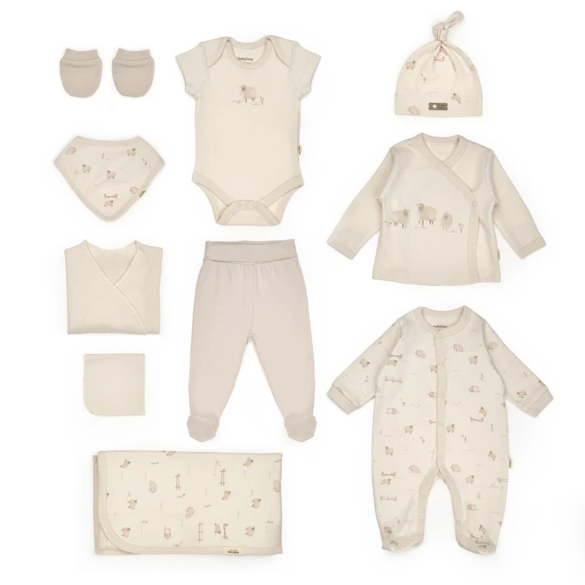 Organik Unısex Lamb Kuzulu 0-3 Ay 10Lu Hastane Çıkış Seti